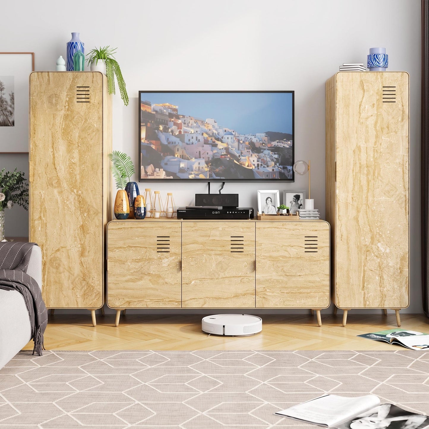Walnut 3 Door Metal Cabinet