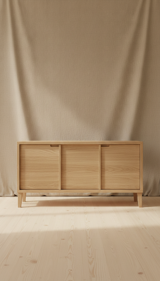 Ash Wood Sideboard With Sliding Doors